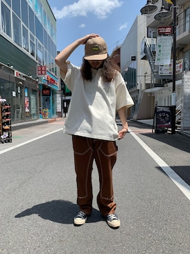 「XLARGE（エクストララージ）のアイテム（キャップ）」を使った、岡崎　航さん（メンズ・162cm）の春コーディネート