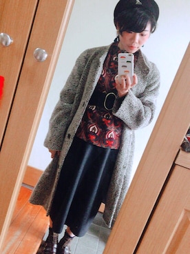「ハンチング」｜「アイテム（チェスターコート）」を使った、ゆっぽぽさん（レディース・156cm）の冬コーディネート