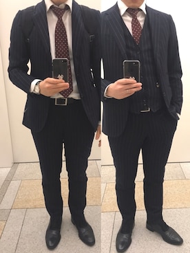 「green label relaxing（グリーンレーベルリラクシング）のアイテム（セットアップ）」を使った、A さん（メンズ・167cm）の冬コーディネート