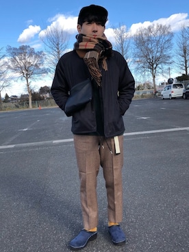 「Hender Scheme（エンダースキーマ）のアイテム（キャップ）」を使った、ぶろりーさん（メンズ・165cm）の冬コーディネート
