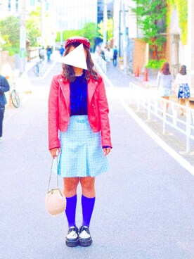 「レトロ」｜「アイテム（ライダースジャケット）」を使った、りりぽんさん（レディース・160cm）の秋コーディネート