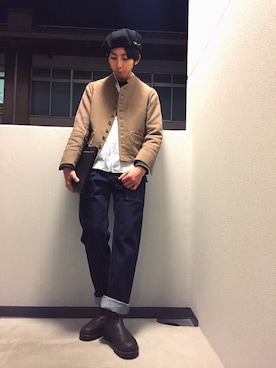 「orslow」｜「アイテム（ハンチング/ベレー帽）」を使った、やまぐちさん（メンズ・173cm）の冬コーディネート