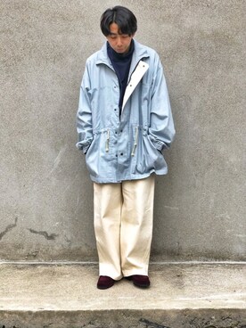 「白パンツコーデ」｜「アイテム（ジャケット/アウター）」を使った、やまぐちさん（メンズ・173cm）の春コーディネート