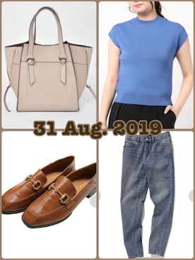 「select MOCA（セレクトモカ）の柔らかく履きやすいフェイクレザーゴールドビット付きローファー（ローファー）」を使った、♡さん（レディース・171cm）の秋コーディネート