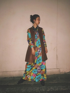 「70s」｜「アイテム（ワンピース/ドレス）」を使った、amiさん（レディース・158cm）の秋コーディネート