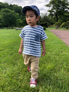 「NATURAL WORLD（ナチュラルワールド）のアイテム」を使った、rairaiさん（キッズ・90cm）の夏コーディネート