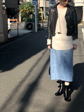 chiemi さんの「beautiful people シュリンクレザーライダースジャケット」を使ったコーディネート