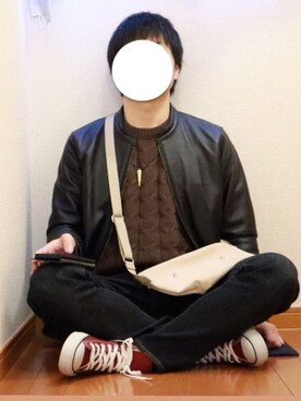 「zozoデニム」｜「アイテム（ライダースジャケット）」を使った、ヤスさん（メンズ・166cm）の秋コーディネート
