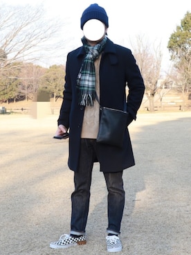「リドム」｜「アイテム（ステンカラーコート）」を使った、ヤスさん（メンズ・166cm）の冬コーディネート