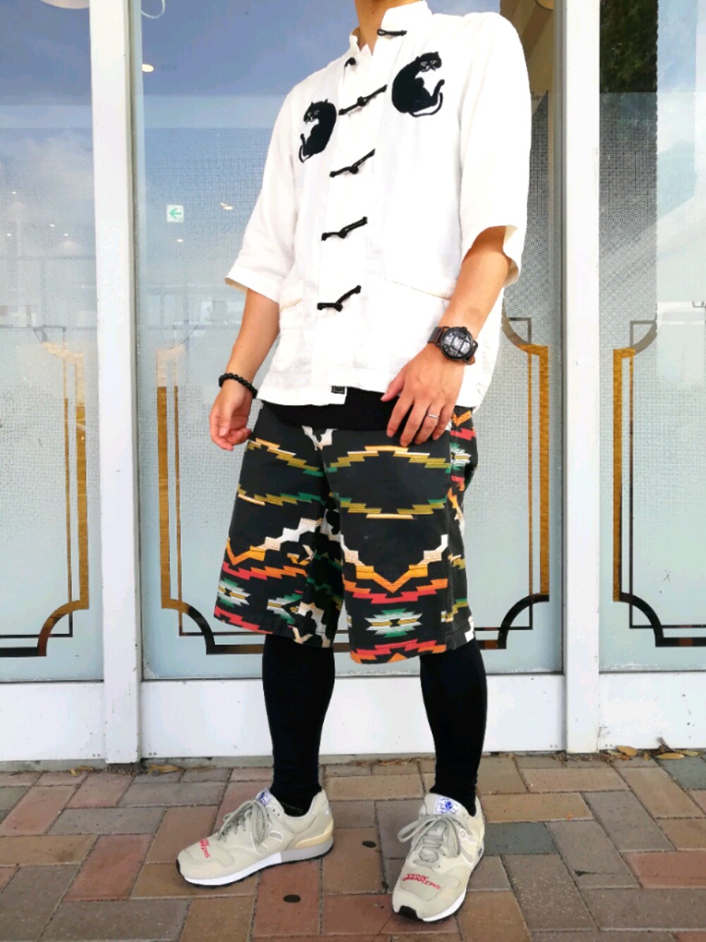 「夏コーデ、今日のコーデ、半袖シャツ、チャイナシャツ、ローリングクレイドル、10deep、PUNK DRANKERS、Fossil」｜「ROLLING CRADLEのアイテム（シャツ/ブラウス、ホワイト系）」を使った、Null-Ponさん（メンズ・164cm）の夏コーディネートの1枚目の写真