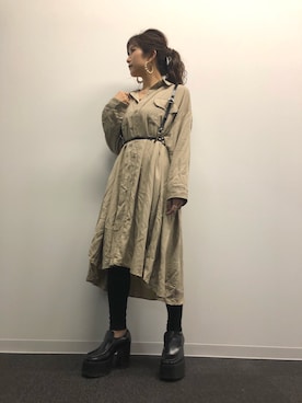 「JEANASIS（ジーナシス）のアイテム（シャツワンピース）」を使った、mami.さん（レディース・153cm）の秋コーディネート