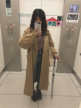 「DHOLIC（ディーホリック）のアイテム（トレンチコート）」を使った、mami.さん（レディース・153cm）の秋コーディネート
