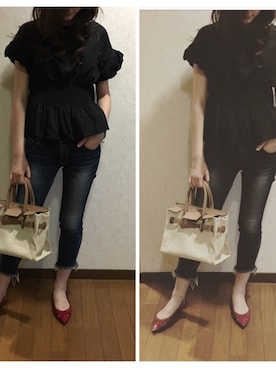 「Ungrid（アングリッド）のインディゴフレイドヘムストスリ（デニムパンツ）」を使った、mocoさん（レディース・157cm）の夏コーディネート