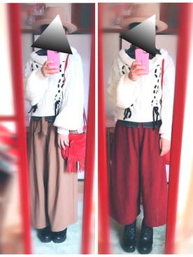 「しまむら（シマムラ）のアイテム（パンツ、ブラウン系）」を使った、mayuさん（レディース・153cm）の冬コーディネート