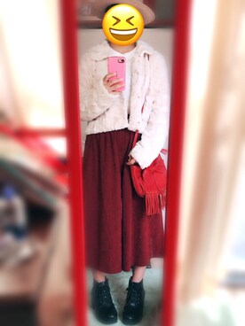 「Lee（リー）のアイテム（帽子、ブラウン系）」を使った、mayuさん（レディース・153cm）の冬コーディネート