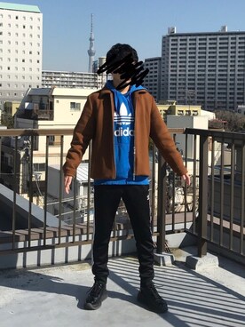 「adidas（アディダス）のアイテム（スウェット）」を使った、Takenokko🎍さん（メンズ・168cm）の春コーディネート