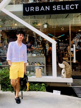 「アイテム（カーゴパンツ、イエロー系）」を使った、台湾男子さん（メンズ・175cm）の夏コーディネート