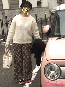 「ドットパンツ」｜「アイテム（ブルゾン）」を使った、こずえ さん（レディース・155cm）の春コーディネート