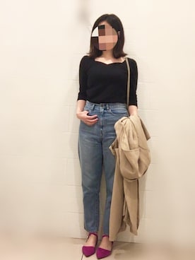 「ハイウエストデニム」｜「アイテム（トレンチコート）」を使った、__y_u_u__さん（レディース・161cm）の春コーディネート