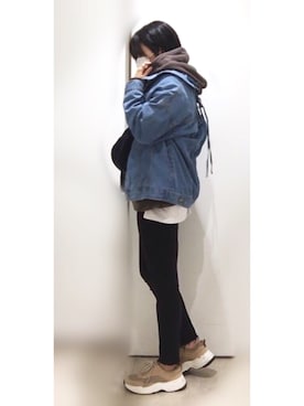「chuu（チュー）のCHUU -5kgシンプルデニムスキニーパンツ vol.41（デニムパンツ）」を使った、__y_u_u__さん（レディース・161cm）の春コーディネート