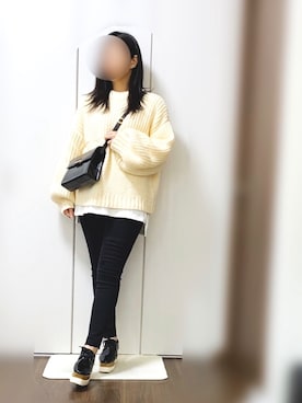 「chuu（チュー）のCHUU -5kgシンプルデニムスキニーパンツ vol.41（デニムパンツ）」を使った、__y_u_u__さん（レディース・161cm）の冬コーディネート