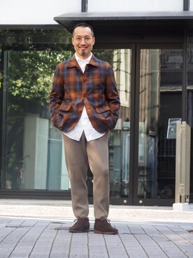 「BATONER（バトナー）のアイテム（パンツ）」を使った、ShinjiJediMoriyamaさん（メンズ・168cm）の秋コーディネート