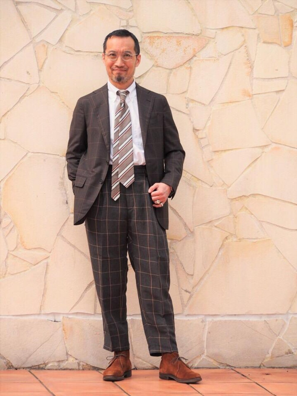「UNITED ARROWSの＜District（ディストリクト）＞ チェック エッグ 1プリーツ（その他パンツ、その他）」を使った、ShinjiJediMoriyamaさん（メンズ・168cm）の春コーディネートの1枚目の写真