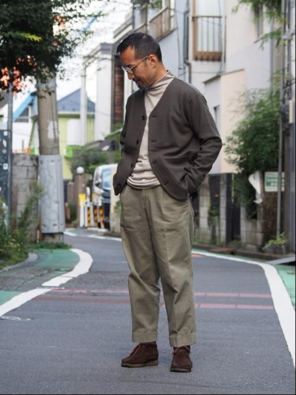 「K ITOのD＜K ITO（ケー・イトウ）＞【別注】ウールテンジク モックネック（Tシャツ/カットソー、ベージュ系）」を使った、ShinjiJediMoriyamaさん（メンズ・168cm）の秋コーディネートの1枚目の写真