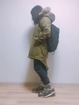 「FRED PERRY（フレッドペリー）のアイテム（モッズコート）」を使った、桃のももさん（レディース・153cm）の冬コーディネート