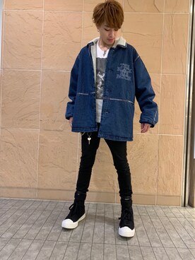 「BlackEyePatch（ブラックアイパッチ）のアイテム（ブルゾン）」を使った、アライトモヤさん（メンズ・170cm）の秋コーディネート