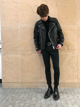 「L.H.P（エルエイチピー）のアイテム（ライダースジャケット）」を使った、アライトモヤさん（メンズ・170cm）の秋コーディネート