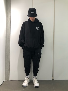 「L.H.P（エルエイチピー）のアイテム（帽子）」を使った、アライトモヤさん（メンズ・170cm）の春コーディネート