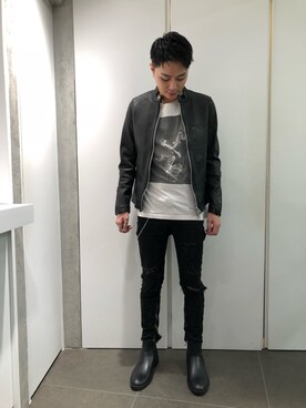 「L.H.P（エルエイチピー）のアイテム（ライダースジャケット）」を使った、アライトモヤさん（メンズ・170cm）の秋コーディネート