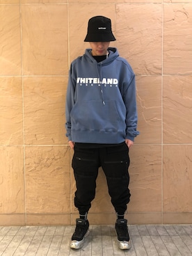 「L.H.P（エルエイチピー）のアイテム（帽子）」を使った、アライトモヤさん（メンズ・170cm）の冬コーディネート