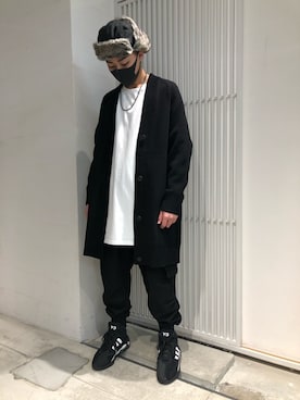 「Yohji Yamamoto（ヨウジヤマモト）のアイテム（帽子）」を使った、アライトモヤさん（メンズ・170cm）の秋コーディネート