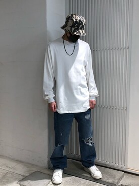「DANKE SCHON（ダンケシェーン）のアイテム（帽子）」を使った、アライトモヤさん（メンズ・170cm）の春コーディネート