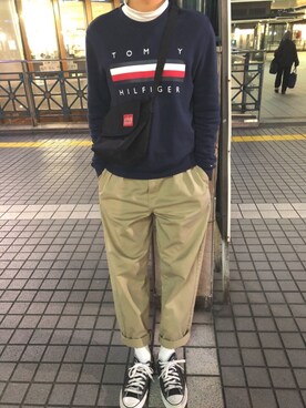 「アイラブCONVERSE」｜「アイテム（メッセンジャーバッグ）」を使った、pocorocoさん（メンズ・170cm）の秋コーディネート