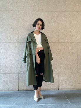 「アイテム（トレンチコート、グリーン系）」を使った、Azu...さん（レディース・155cm）の冬コーディネート