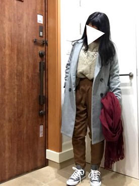「刺繍」｜「アイテム（チェスターコート）」を使った、mnkさん（レディース・151cm）の冬コーディネート