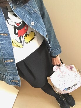 「ミッキーT」｜「アイテム（デニムジャケット）」を使った、aiさん（レディース・160cm）の春コーディネート