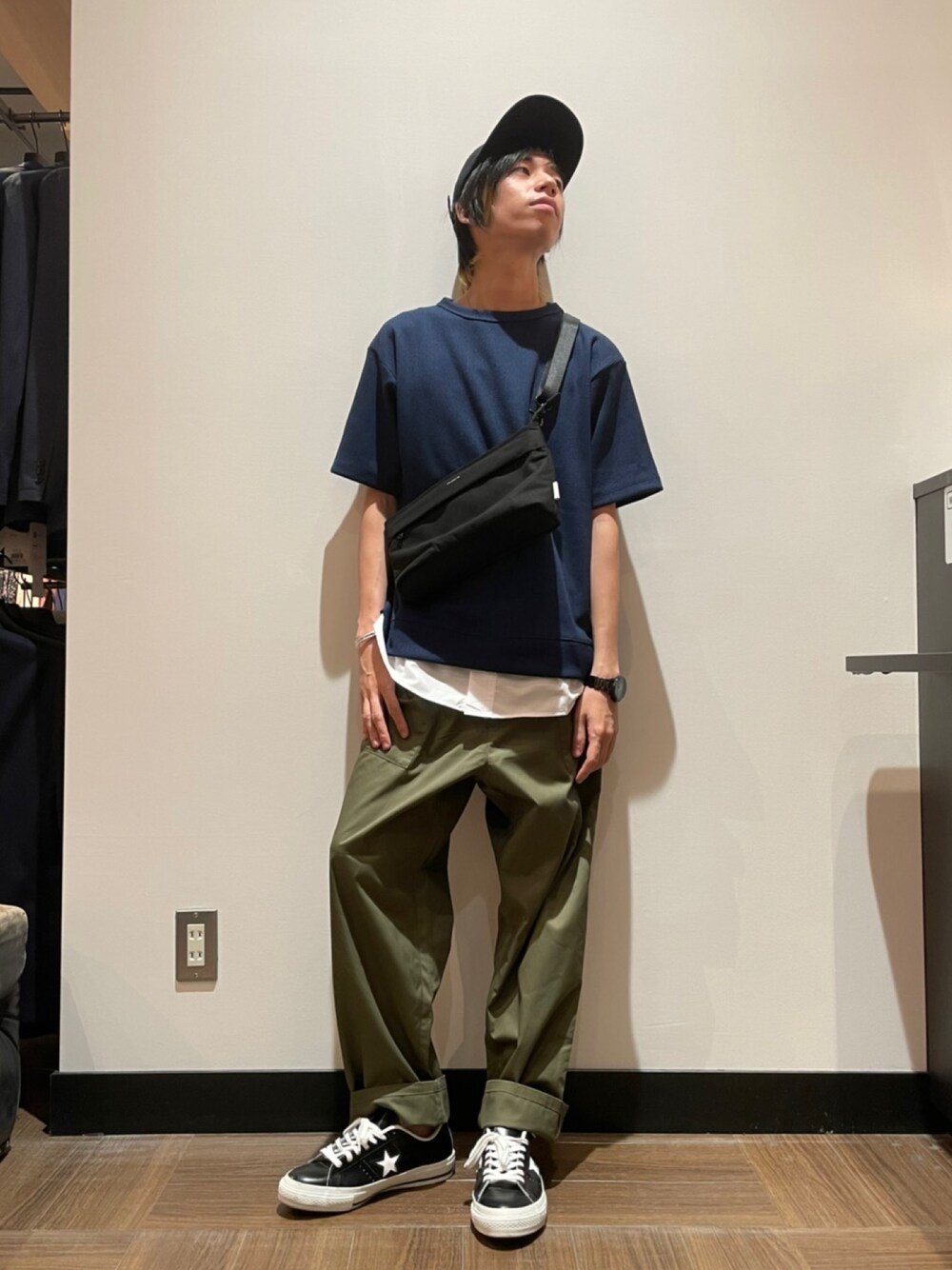 「今日のコーデ、ゆるコーデ、青、半袖」｜「THE SHOP TK のアイテム（トップス、ブルー系）」を使った、hu_tosiさん（メンズ・168cm）の春コーディネートの1枚目の写真