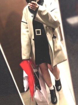 「tiptop（ティップトップ）のアイテム（ノーカラーコート）」を使った、mihoさん（レディース・153cm）の冬コーディネート