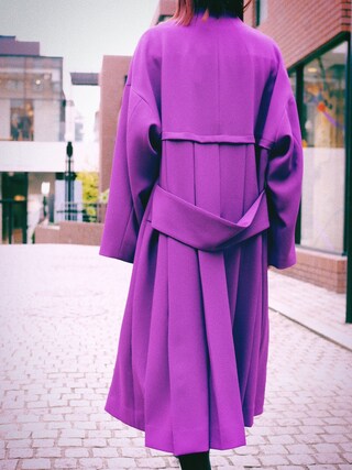 【アンスリード】バックプリーツコート パープル 36 ロング丈 ベルト プリーツ ♡UN3D♡アンスリード♡ノーカラー バックプリーツコート 36