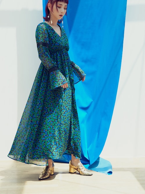 美品✨　UN3D.　アンスリード　シアーレイヤードプリントワンピース　マキシ丈 UN3D.（アンスリード）の「シアーレイヤードプリントワンピース