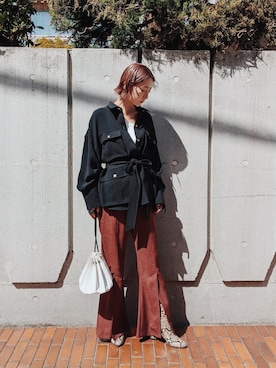 「CHIE MIHARA（チエミハラ）のアイテム」を使った、荻原桃子さん（レディース・161cm）の春コーディネート