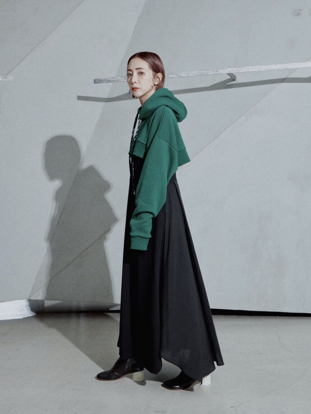 アンスリード バックフレアドッキングワンピース 異素材 グリーン 38 アンスリード バックフレアドッキングワンピース 異素材 グリーン 38