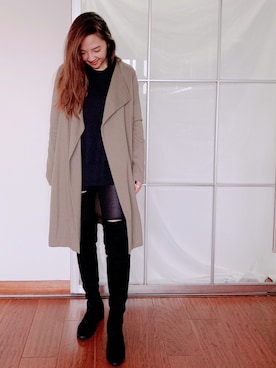 「GUコーデ」｜「アイテム（ピーコート）」を使った、kkamoさん（レディース・160cm）の冬コーディネート