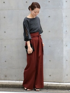 「グレーニット」｜chikaさん（レディース・165cm）の秋コーディネート