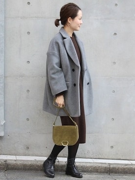「Noble（ノーブル）のW/Ny ビーバーオーバーコート◆（その他アウター）」を使った、chikaさん（レディース・165cm）の秋コーディネート