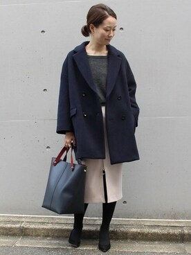 「Noble（ノーブル）のW/Ny ビーバーオーバーコート◆（その他アウター）」を使った、chikaさん（レディース・165cm）の秋コーディネート